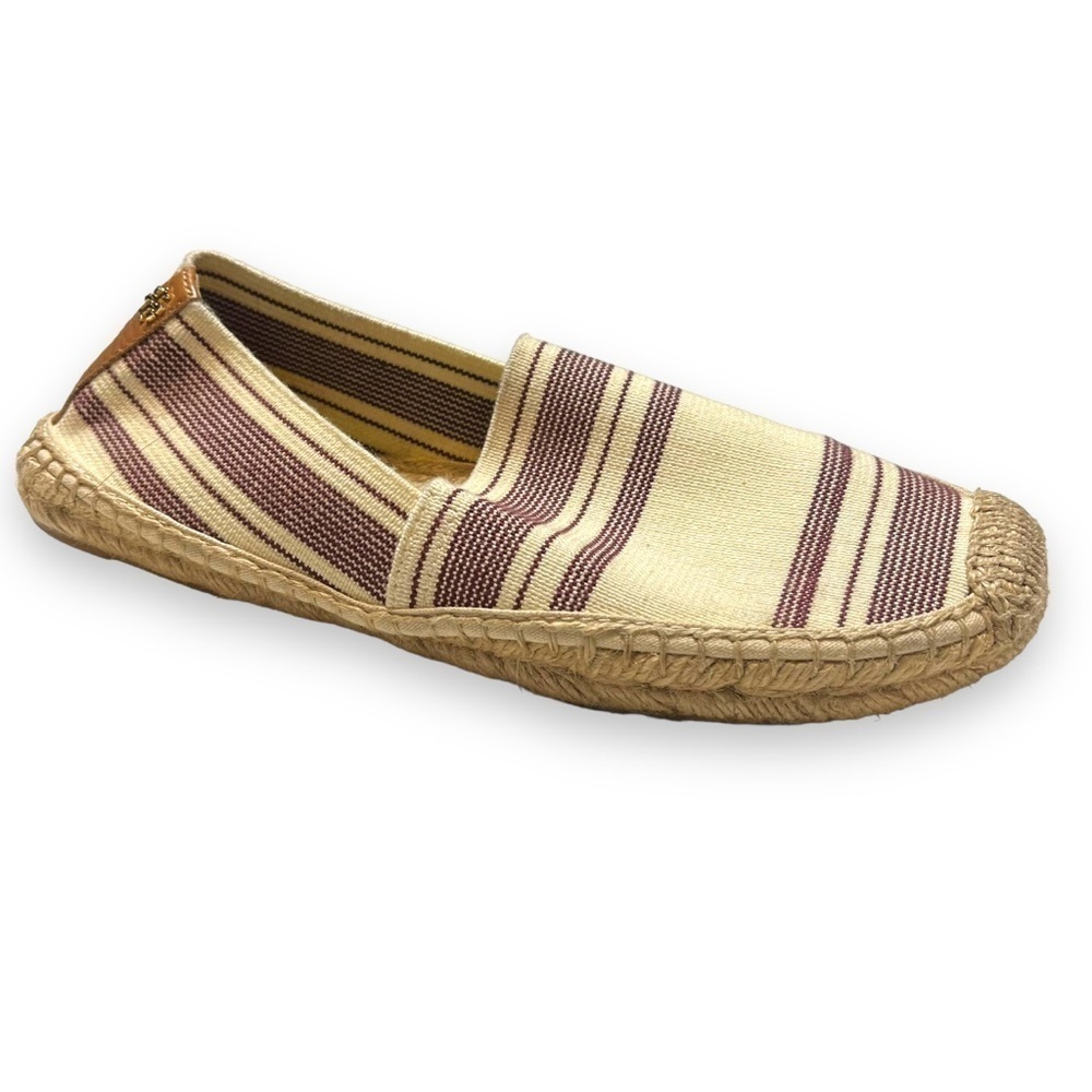 Tory Burch Awning Ivory Royal Tan Plum Espadrille Women's Size 8.5